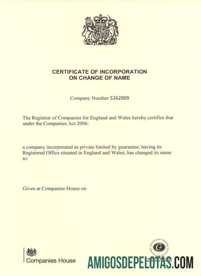 Certificado de incorporação de mudança de nome de empresas dos EUA amostra